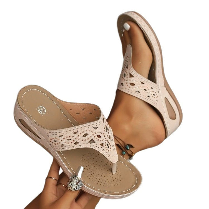 Damen Komfortable Zehentrenner-Sandalen mit floralem Schnitt Drune