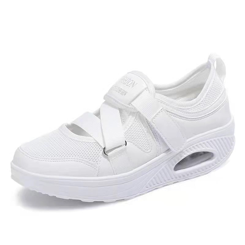 Damen Sportive Plateausneaker mit Luftkammer, Strick‑Mesh und Klettkreuzriemen Drune