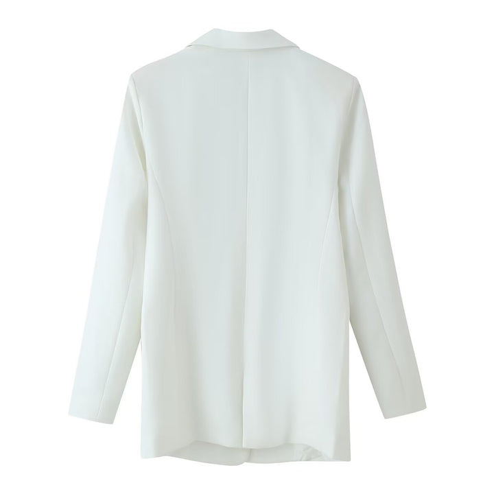 Damen Longline-Doppelreiher Blazer mit markanten Revers und goldenen Zierknöpfen Drune