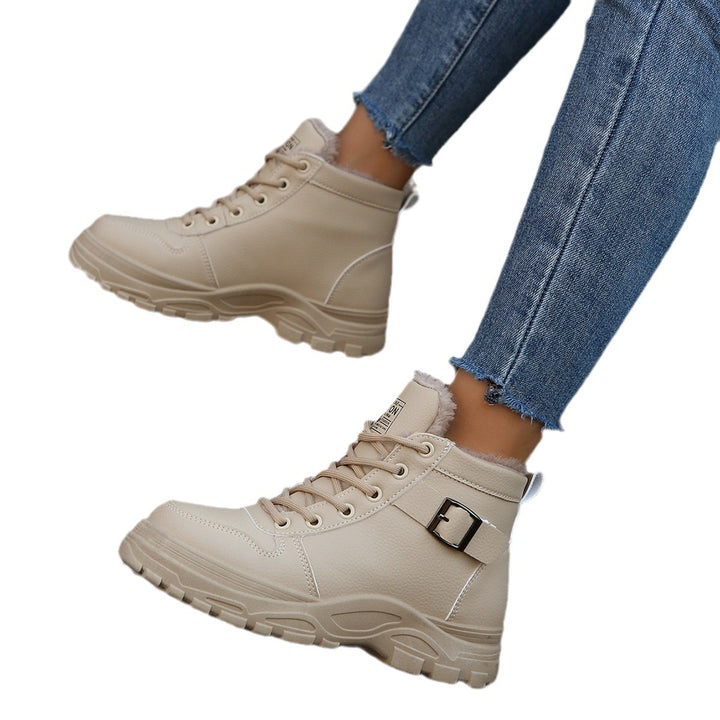 Damen Gefütterte Plateau-Ankleboots mit Kunstfellfutter und klobiger Lug-Sohle Drune