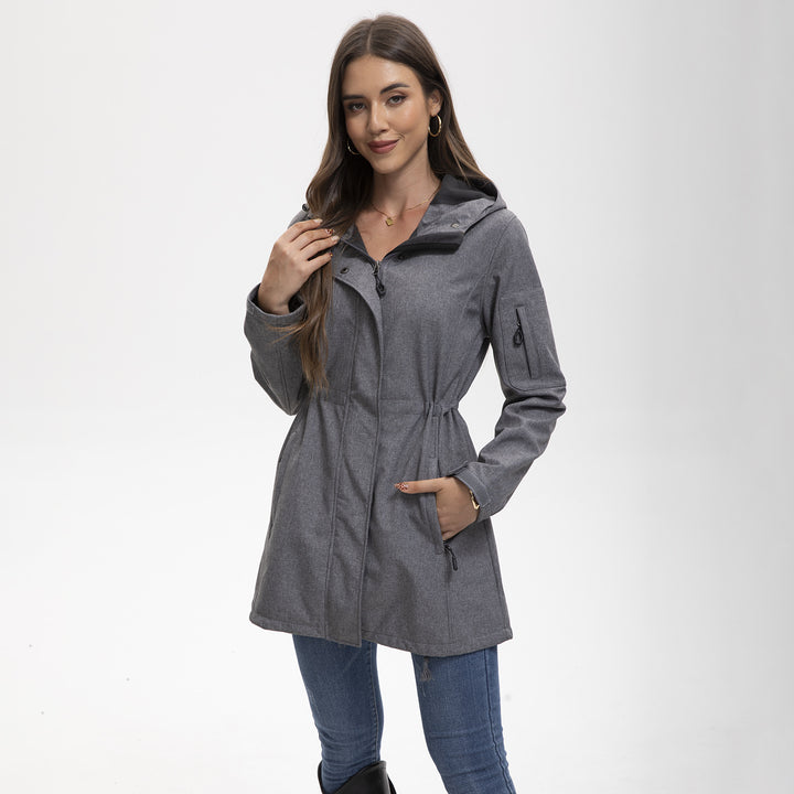 Damen nan funktionaler Softshell-Parka mit Teddyfleece-Futter, Kapuze und Taillenzug Drune