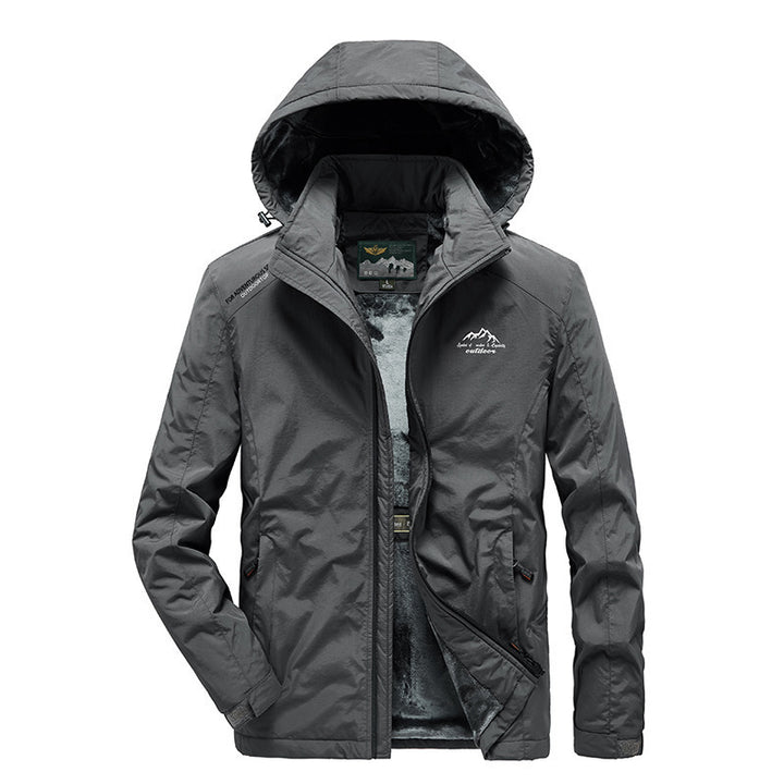 Herren Outdoorjacke mit Plüsch-Innenfutter, verstellbarer Kapuze und winddichter Front Drune