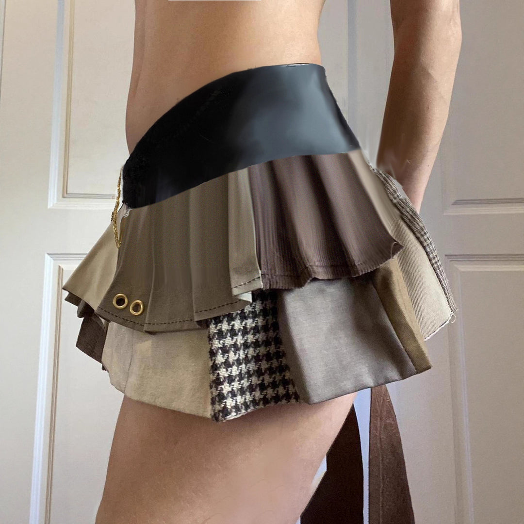 Damen modischer Minirock mit verschiedenartigen Stofflagen und Rüschen Drune