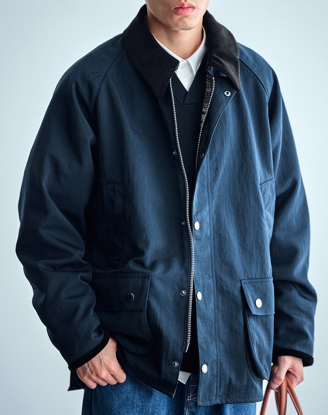 Herren Utility-Fieldjacke aus gewachstem Baumwollmix mit Cordkragen Drune