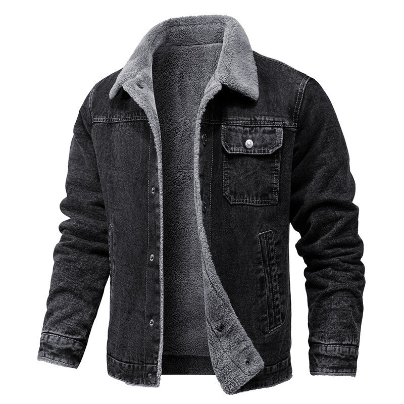 Herren Vintage Denimjacke mit Sherpa-Futter, Hemdkragen und funktionalen Taschen Drune