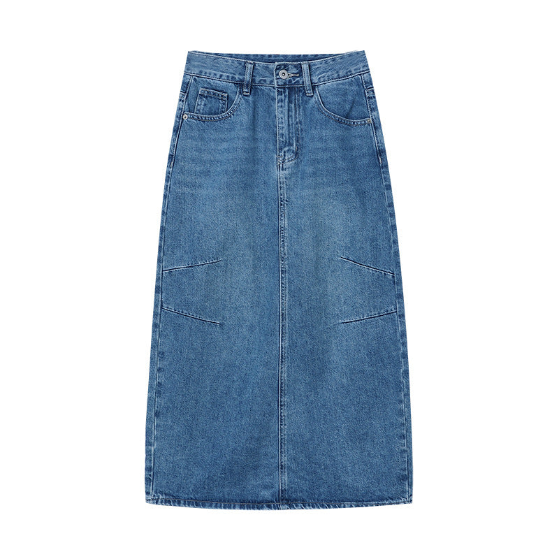 Damen Langer Denimrock mit modischen Taschen Drune