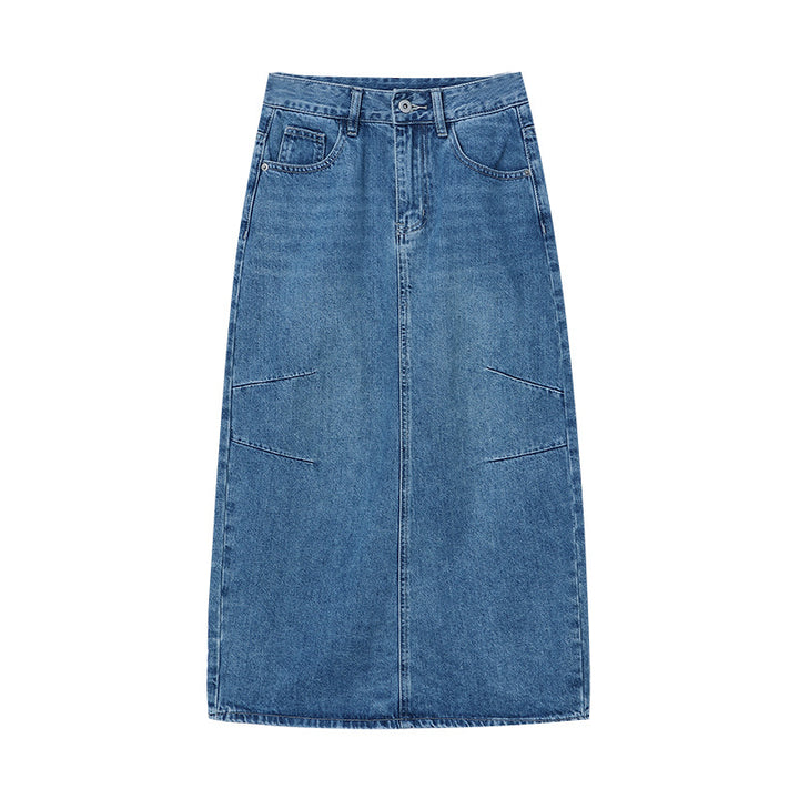 Damen Langer Denimrock mit modischen Taschen Drune
