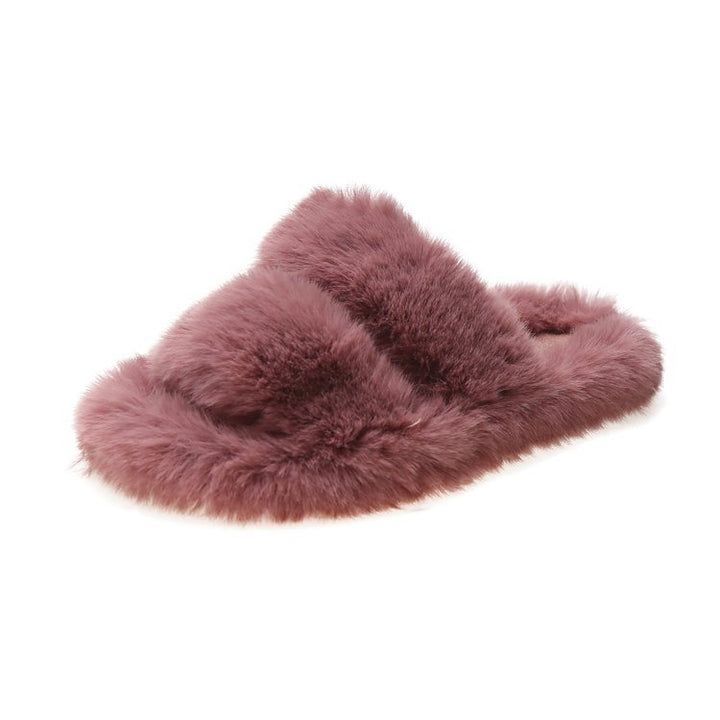 Damen Flauschige Hausschuhe mit doppeltem Riemen und weichem Innenfutter Drune