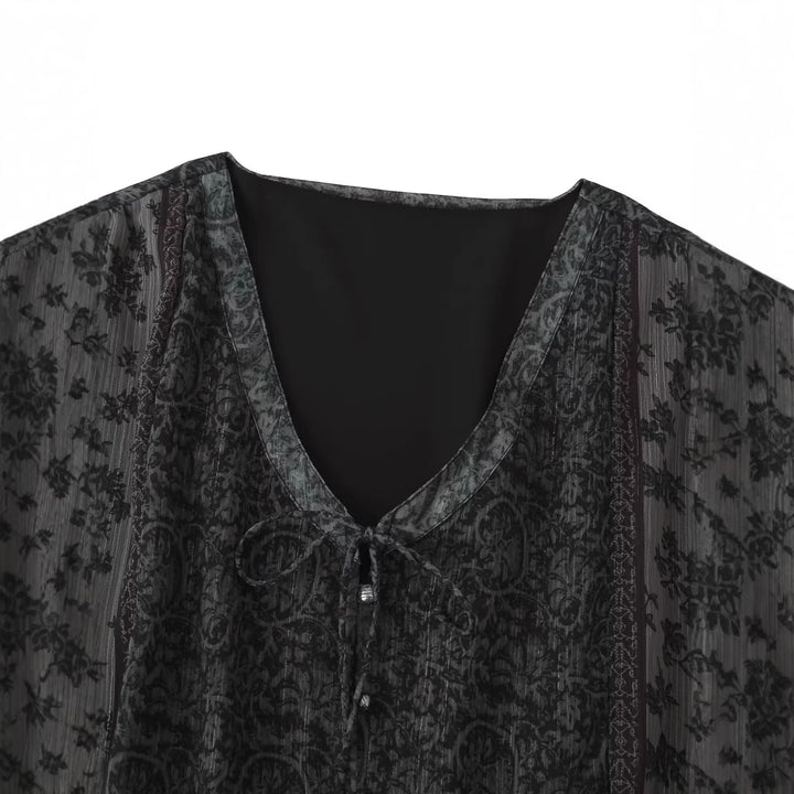 Damen nan transparente Paisley-Chiffon-Tunika mit V-Ausschnitt, Kordelzug und Perlendetail Drune