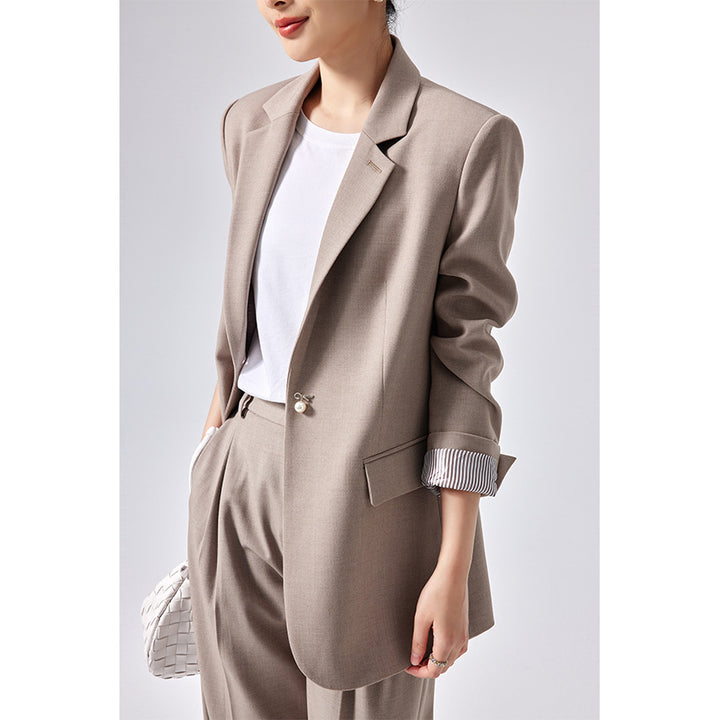Damen Legeres Tailoring-Set mit Longline-Blazer und hochtaillierter Bundfaltenhose Drune
