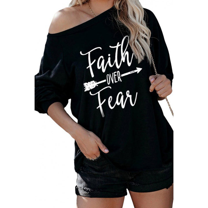 Damen Loose Fit Sweatshirt mit asymmetrischem Ausschnitt und motivierendem Aufdruck Drune