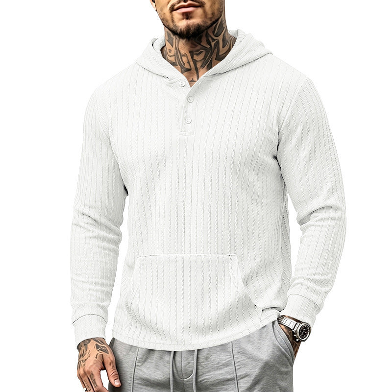 Herren Strukturiertes Kapuzen-Henley-Pullover mit Kängurutasche und Zopfstruktur Drune