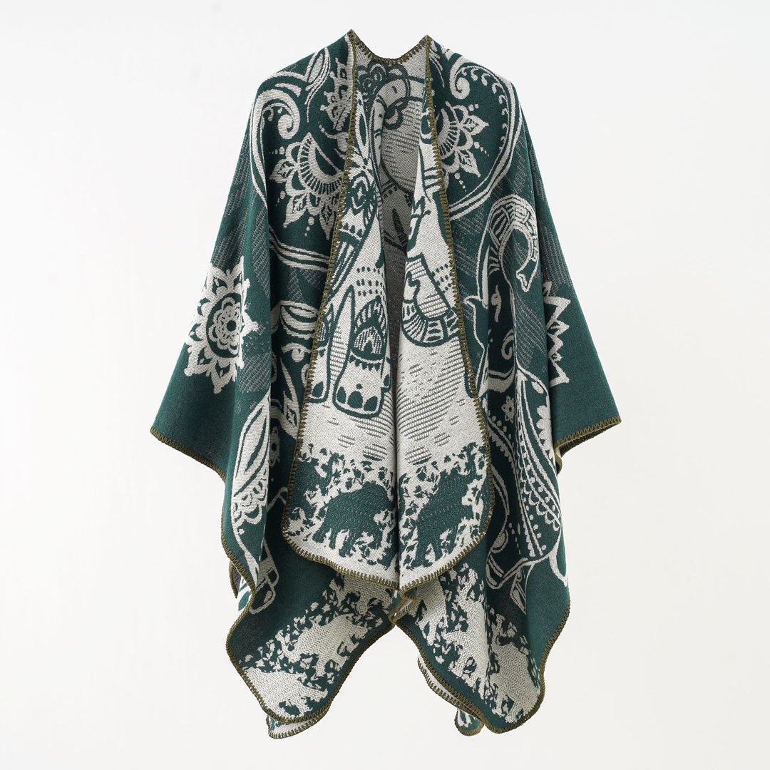 Damen Ornamentales Jacquard-Wickelcape mit weichem Fall Drune