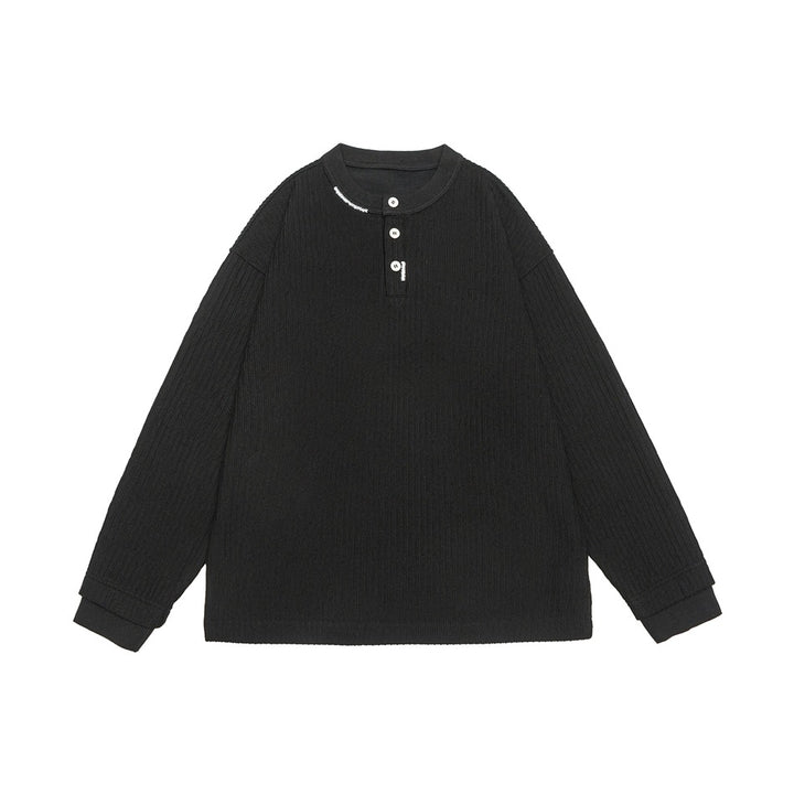 Unisex Gerippter Oversize-Henley-Pullover mit Knopfleiste Drune