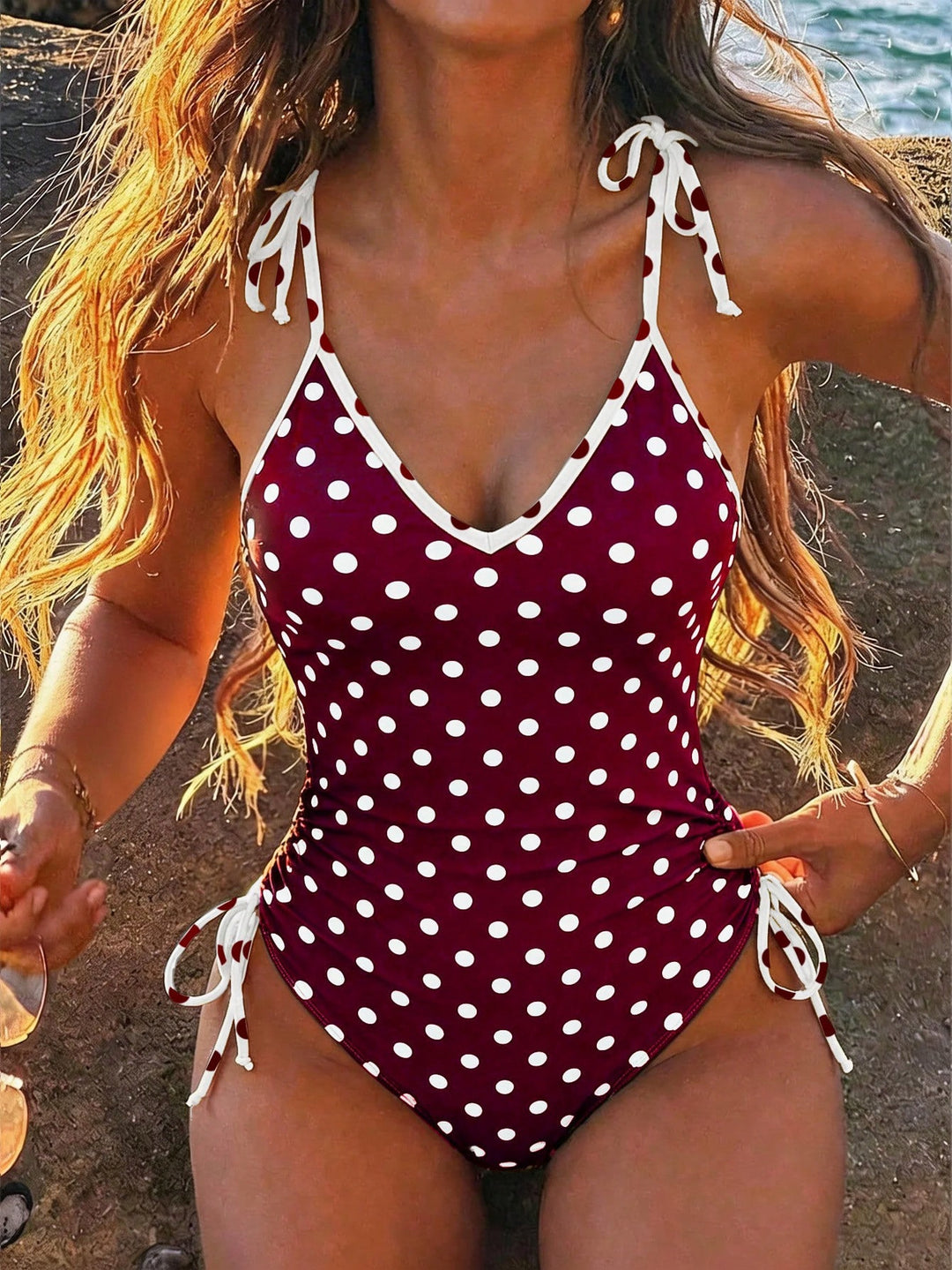 Damen einteiliges Schwimmoutfit mit verspieltem Punkten-Design Drune