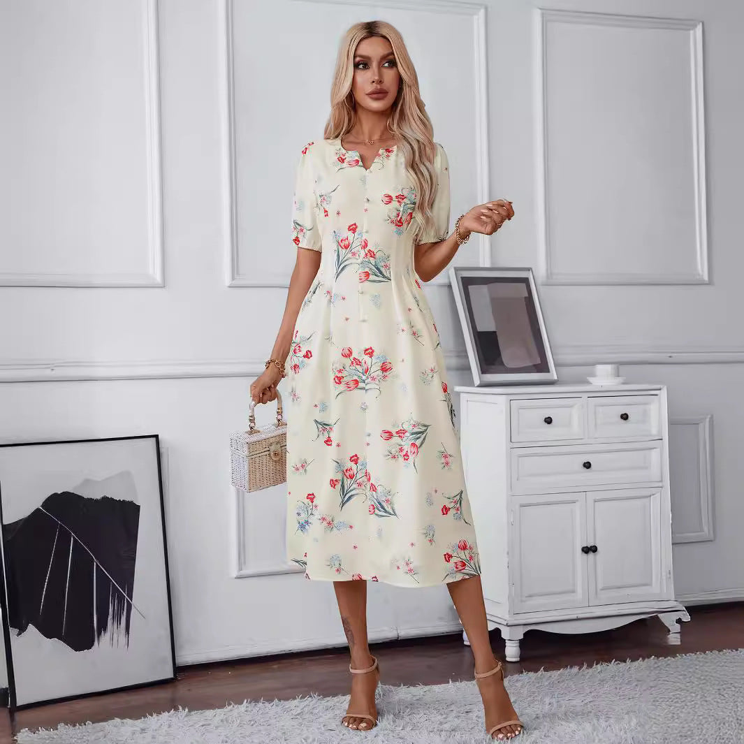 Damen Midi-Kleid mit floralen Akzenten Drune