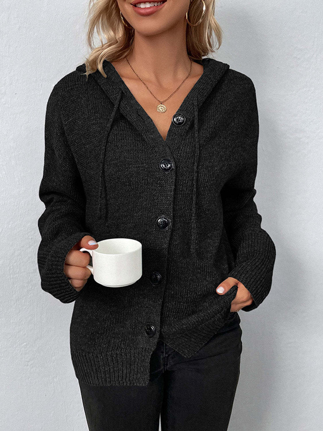 Damen Modischer Strickpullover mit Kapuze