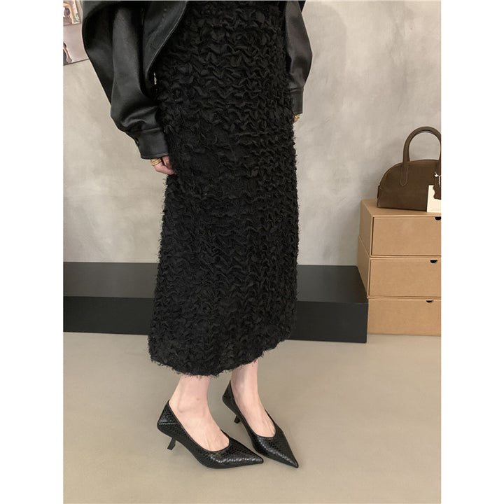 Damen Elegante spitz zulaufende Flechtleder-Pumps mit sculpted Kitten-Absatz Drune