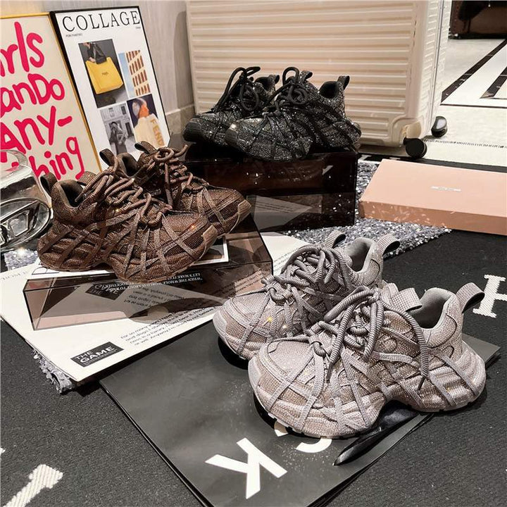 Damen Glamouröse Chunky‑Sneaker mit komplettem Strassbesatz und profilierter Gummisohle Drune