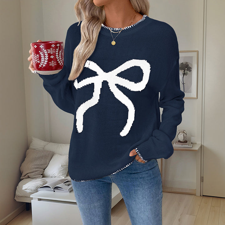 Damen Weihnachtlicher Oversize-Strickpullover mit Schleifenmotiv und gerippten Bündchen Drune