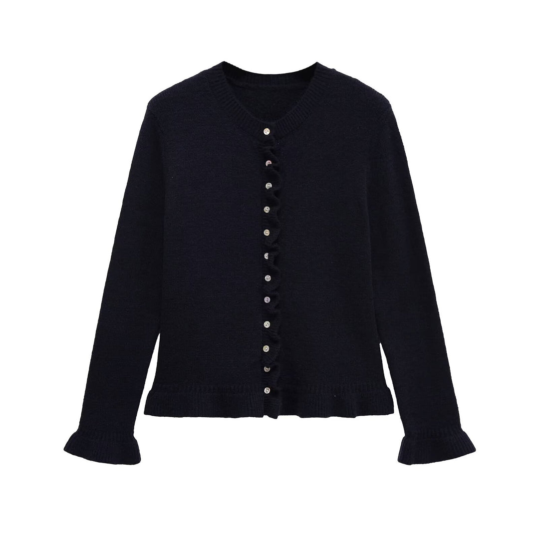 Damen Strickjacke mit dezentem Rüschendetail und hochwertigen Knopfverzierungen Drune