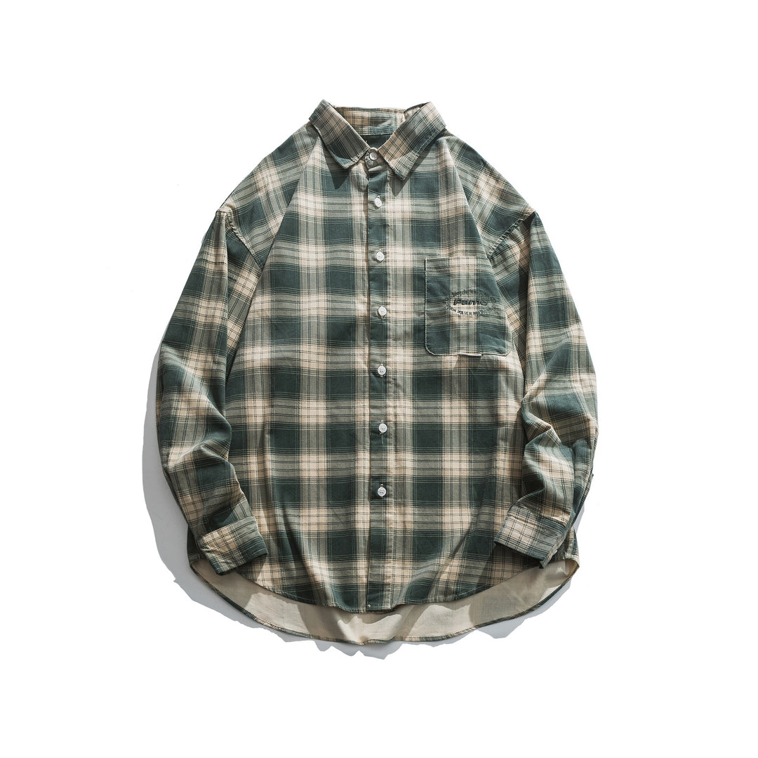 Herren Oversized Karo-Hemd aus leichter Baumwollmischung mit aufgesetzter Brusttasche und gerundetem Saum Drune