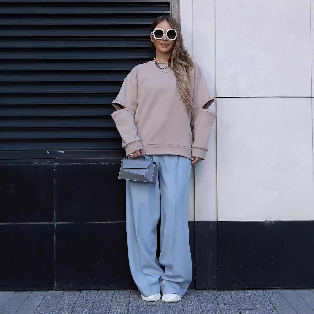 Damen Oversized Sweatshirt mit Layer-Ärmeln und seitlichem Schlitz Drune