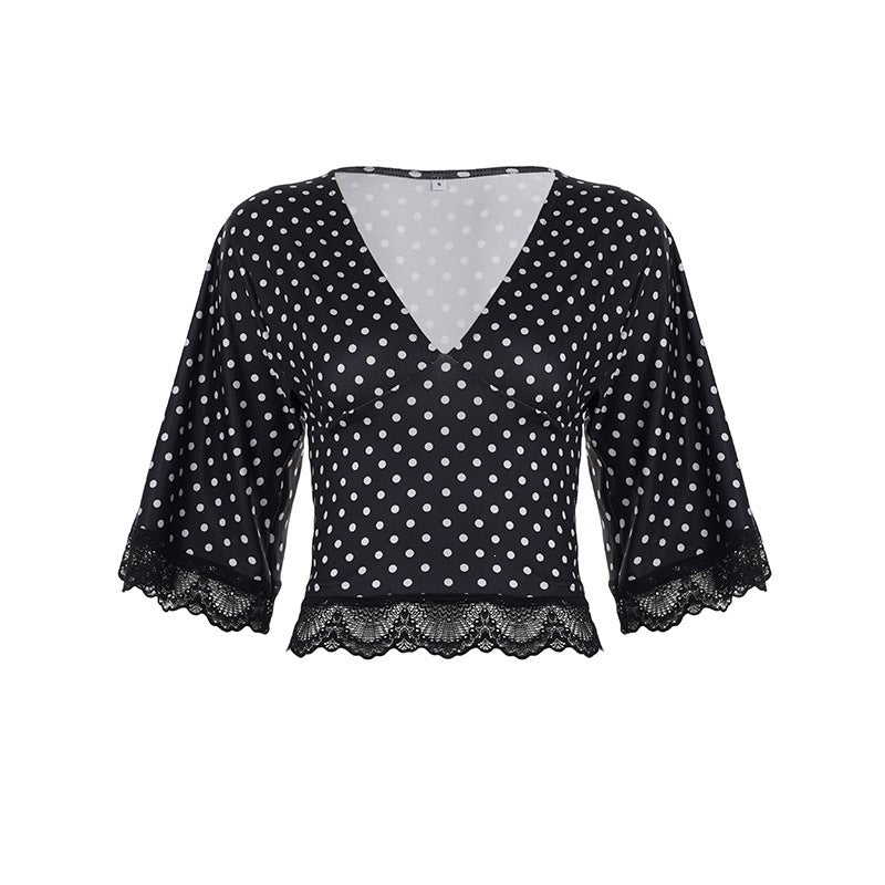 Damen Elegantes Blusenshirt mit Volantärmel und Spitzenabschluss Drune