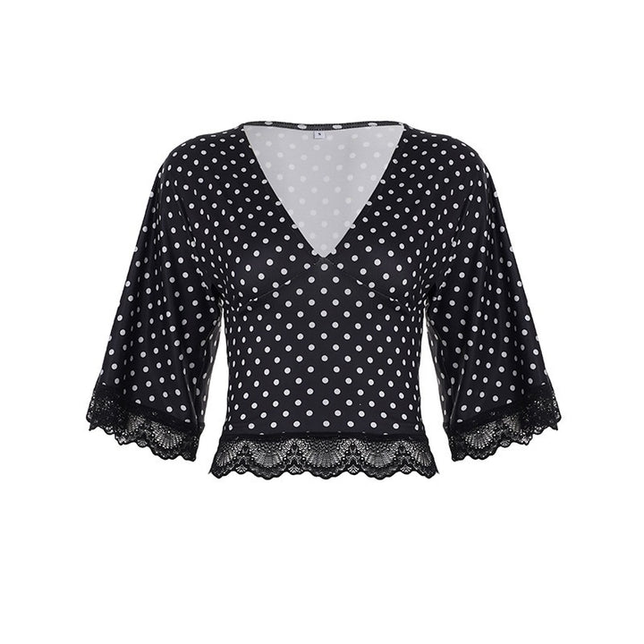 Damen Elegantes Blusenshirt mit Volantärmel und Spitzenabschluss Drune