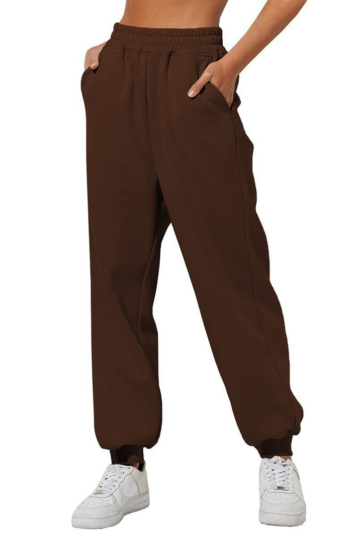 Damen nan lockere High‑Waist Jogginghose mit doppellagigem Komfortbund, seitlichen Eingrifftaschen und gerafften Knöchelbündchen Drune