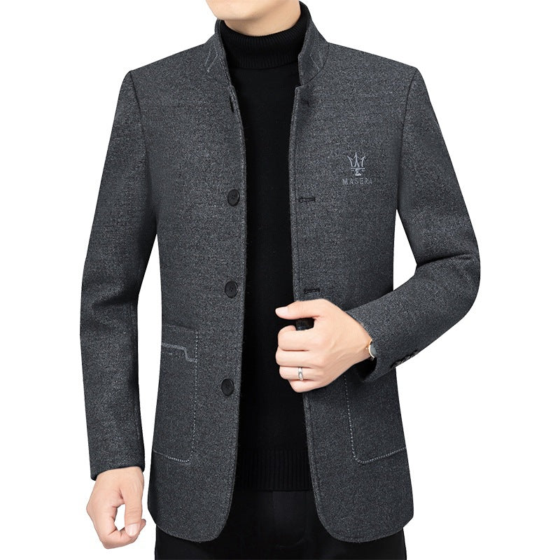 Herren Kurzmantel mit Stehkragen und aufgesetzten Taschen aus Wollmischung Drune