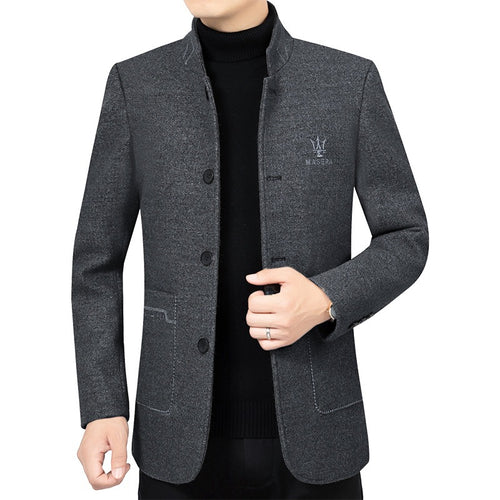 Herren Kurzmantel mit Stehkragen und aufgesetzten Taschen aus Wollmischung Drune