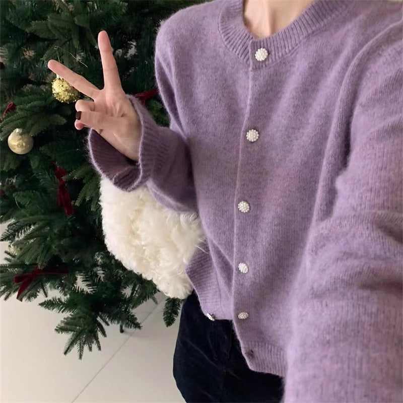 Damen Cozy Strickjacke mit Perlmuttknöpfen Drune