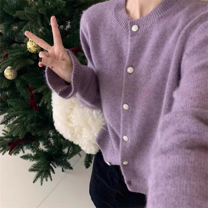 Damen Cozy Strickjacke mit Perlmuttknöpfen Drune
