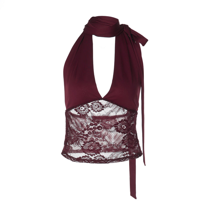 Damen Elegantes Spitzenoberteil mit Halterneck Drune