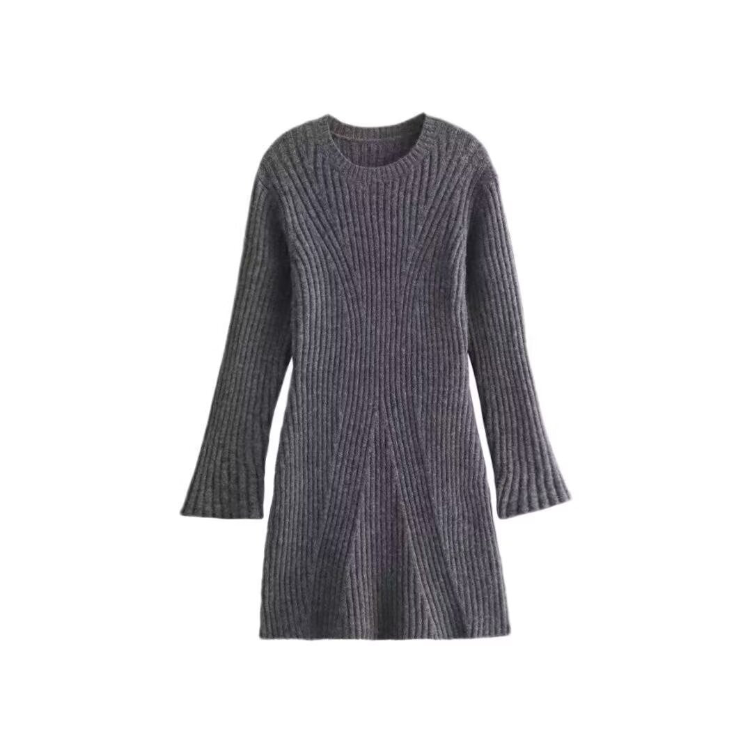 Damen Geripptes Strickkleid mit ausgestellter A‑Linie und weiten Manschetten Drune