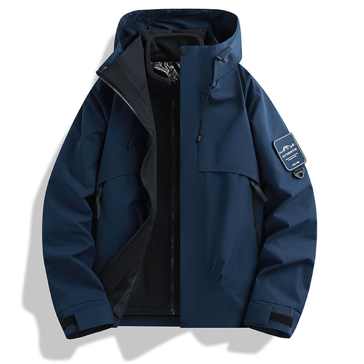 Herren modulare wasserdichte Outdoorjacke mit abnehmbarer Fleece-Innenjacke und verstellbarer Kapuze Drune