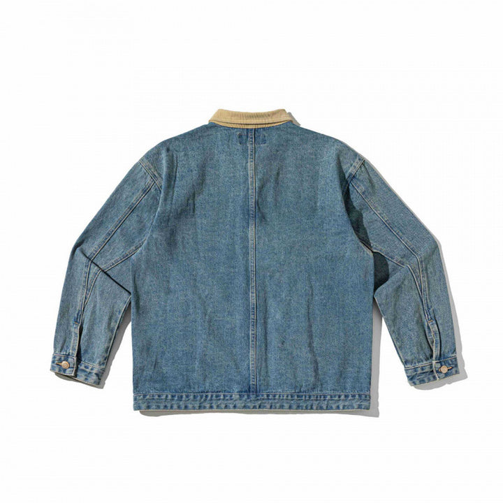 Unisex Boxy-Denim-Blousonjacke mit Cordkragen und schräg eingesetzten Pattentaschen Drune