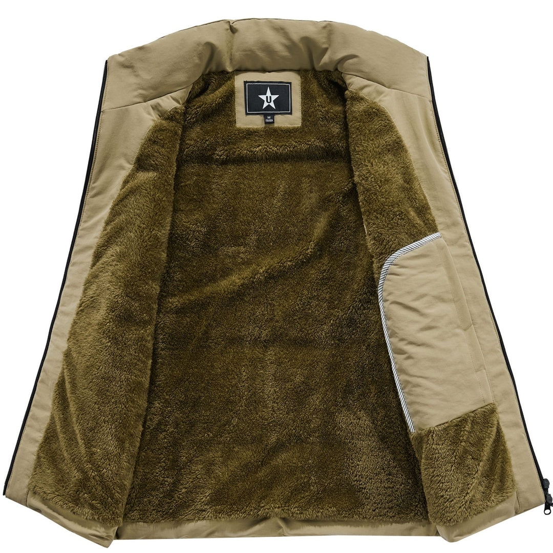 Herren Wattierte Outdoor-Weste mit Teddyfutter, hohem Kragen und Multifachtaschen Drune