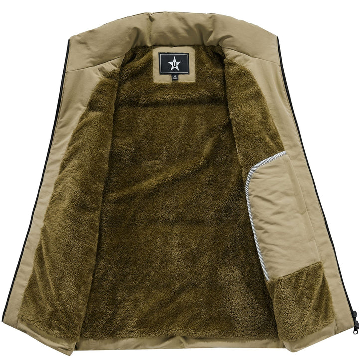 Herren Wattierte Outdoor-Weste mit Teddyfutter, hohem Kragen und Multifachtaschen Drune