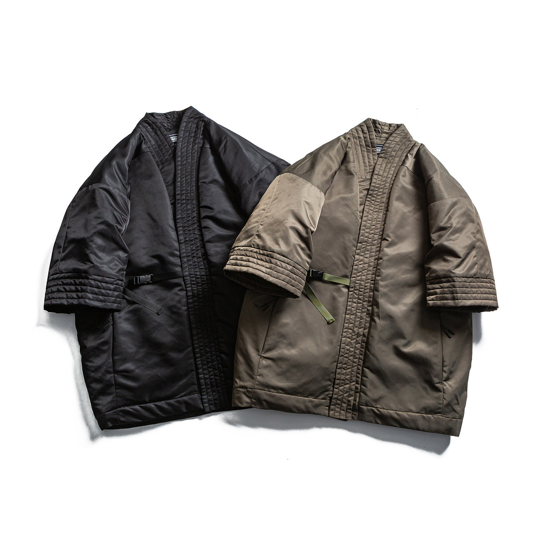 Unisex Gepolsterte Kimono-Jacke mit kurzem Ärmel und Taillengürtel Drune