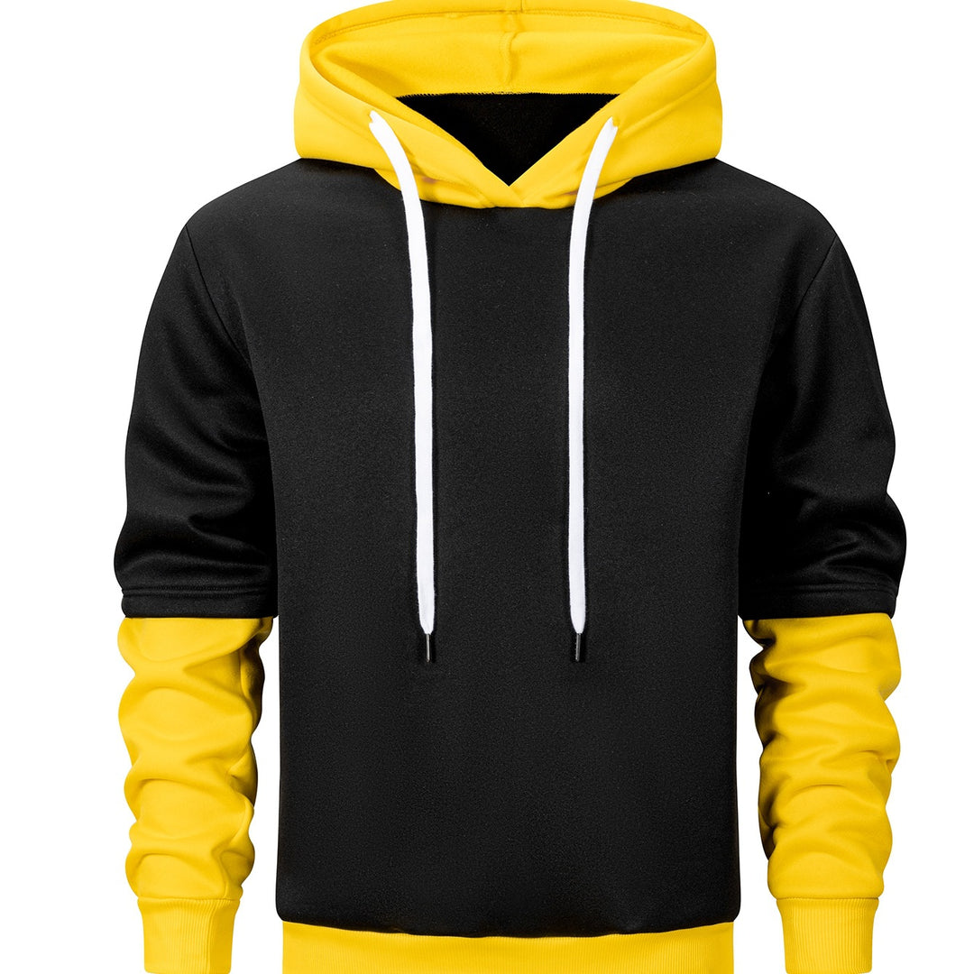 Herren Kapuzenpullover im Lagen-Look mit Kontrastkapuze und Kordelzug Drune