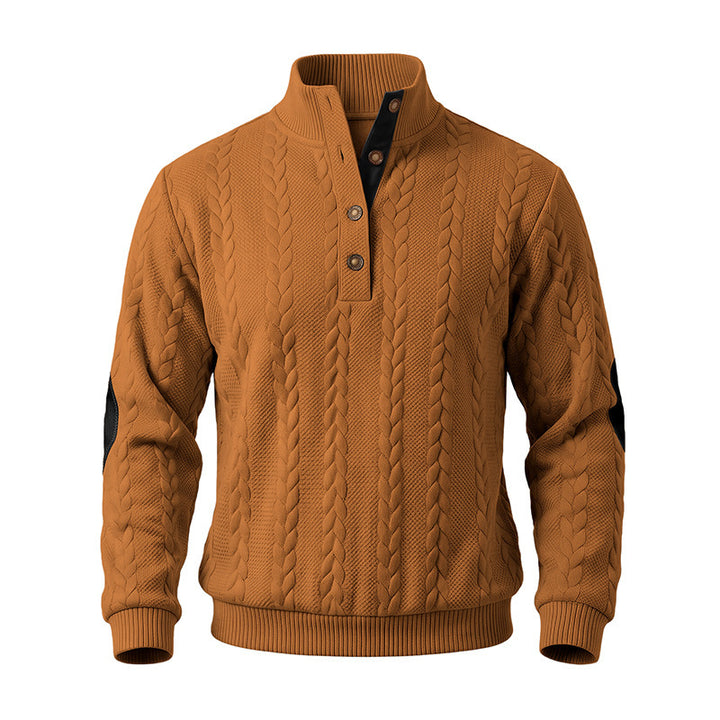 Herren Feinstrick-Troyer mit Zopfmuster, Lederdetails und Ellbogen-Patches Drune