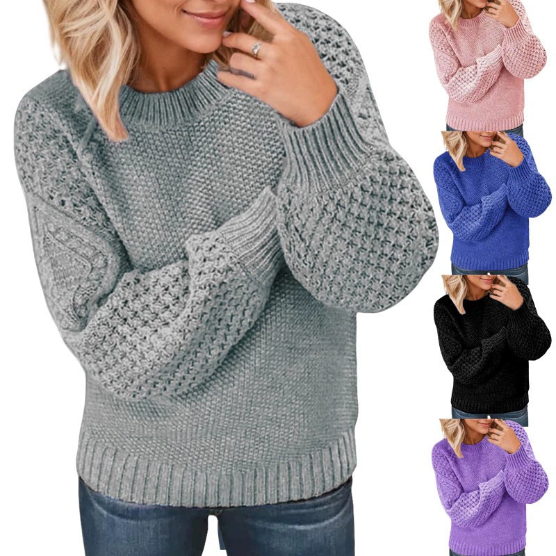 Damen Modischer Strickpullover mit voluminösen Ärmeln und strukturiertem Design Drune