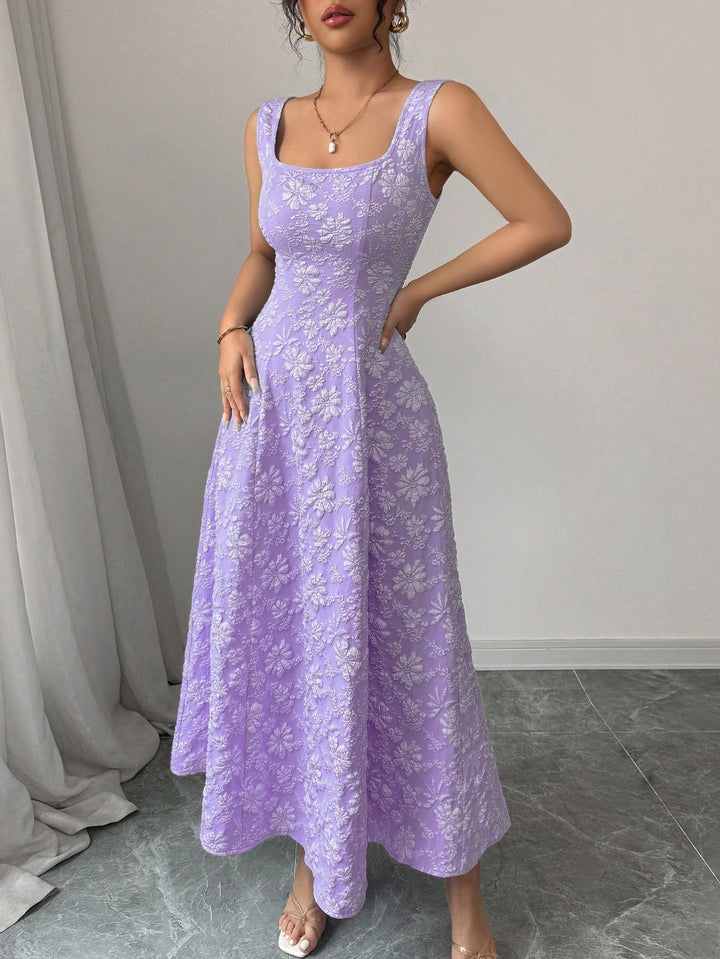 Damen Elegantes Maxikleid mit floralem Design und Quadrat-Ausschnitt Drune