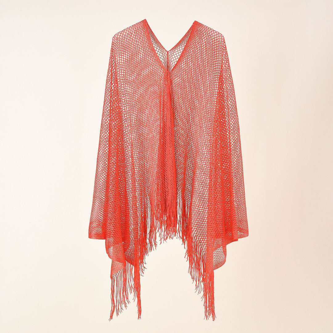 Damen Feinstrick-Mesh-Stola mit Metallic-Glanz und langen Fransen Drune