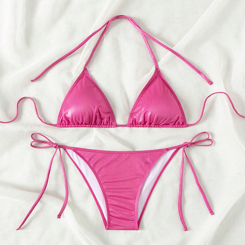 Damen Triangle-Bikini mit verstellbaren Bindebändern und glänzender Oberfläche Drune