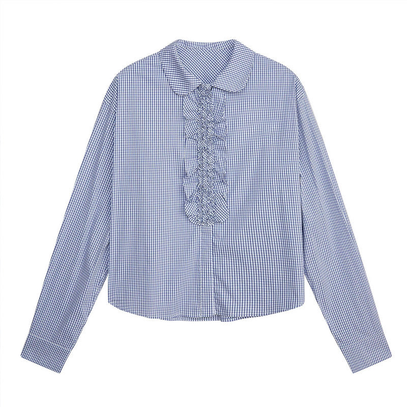 Damen Karierte Bluse mit Rüschendetails Drune