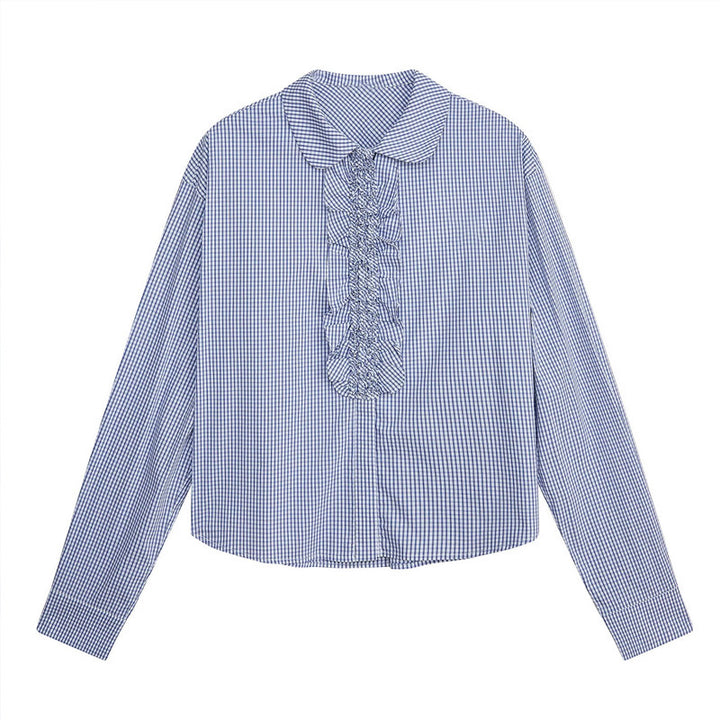 Damen Karierte Bluse mit Rüschendetails Drune