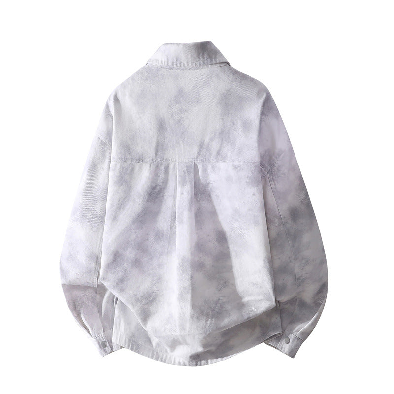 Unisex Oversize-Hemdjacke mit Batik-Effekt, Druckknopf‑Front und aufgesetzten Taschen Drune